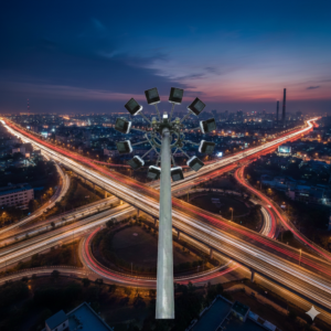 high mast pole installed on highway for large area lighting