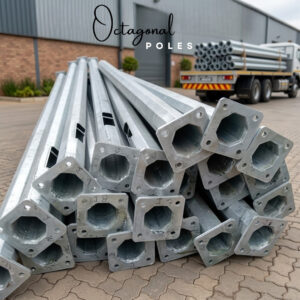 Octagonal pole installed for street lighting in urban area